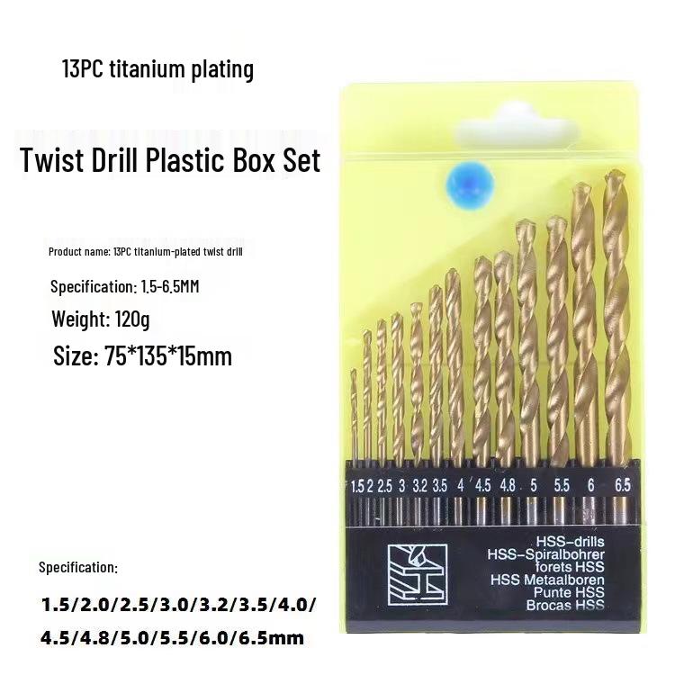 

Набор из 13 сверл из быстрорежущей стали с титановым покрытием для дерева и пластика, электроотвертки и пробивки отверстий.