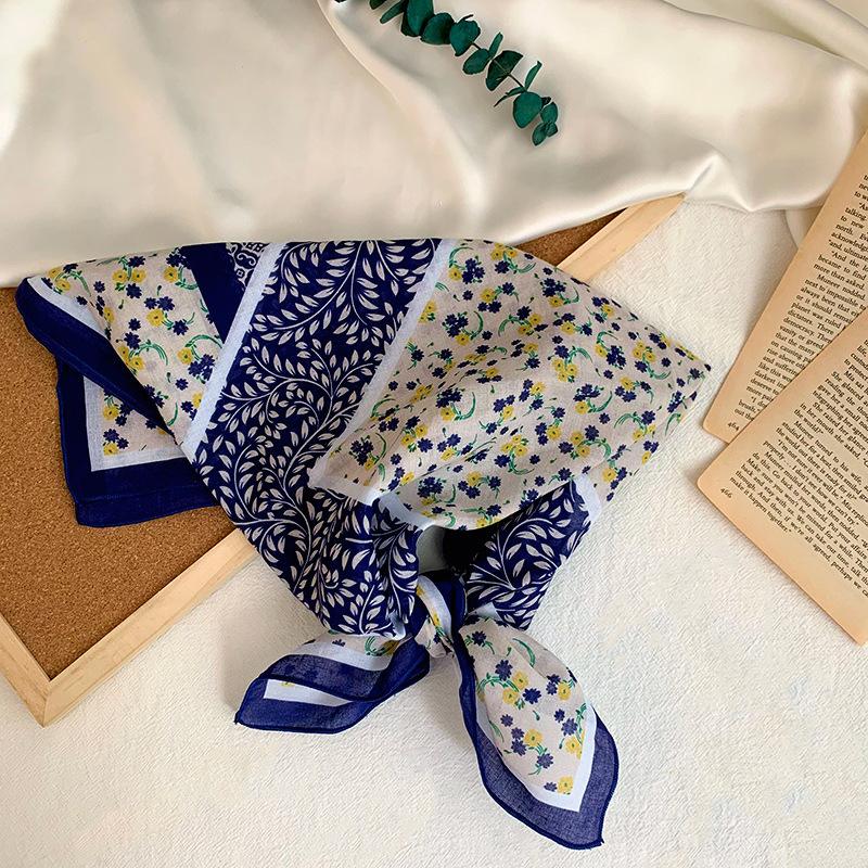 Cotton square scarf, silk scarf, high-end new small shawl, neck protector, small scarf, multi-purpose floral headscarf, headband, hair tie