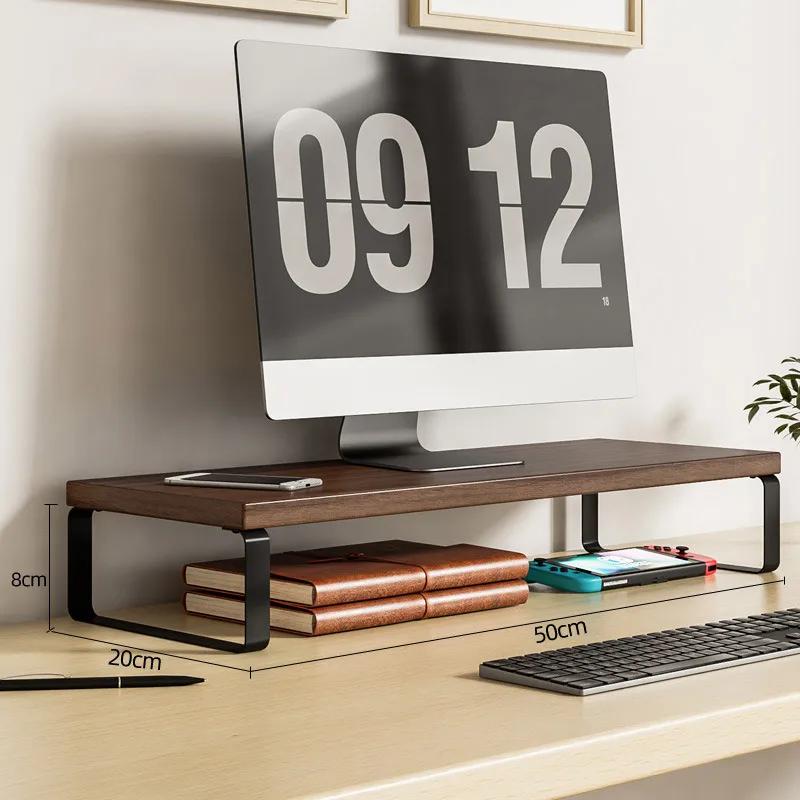 Wooden Monitor Lifting Rack Base Support Cushion Rack Computer Heightening Bracket Office Multifuncte Desktop Storage Rack