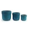Handmade Ceramic Plant Pot Set 3-Piece (diameter 38/30.5/23 Cm), Glossy Turquoise Blue with Vertical Groove Trim, Frost-Resistant, with Drainage Holes