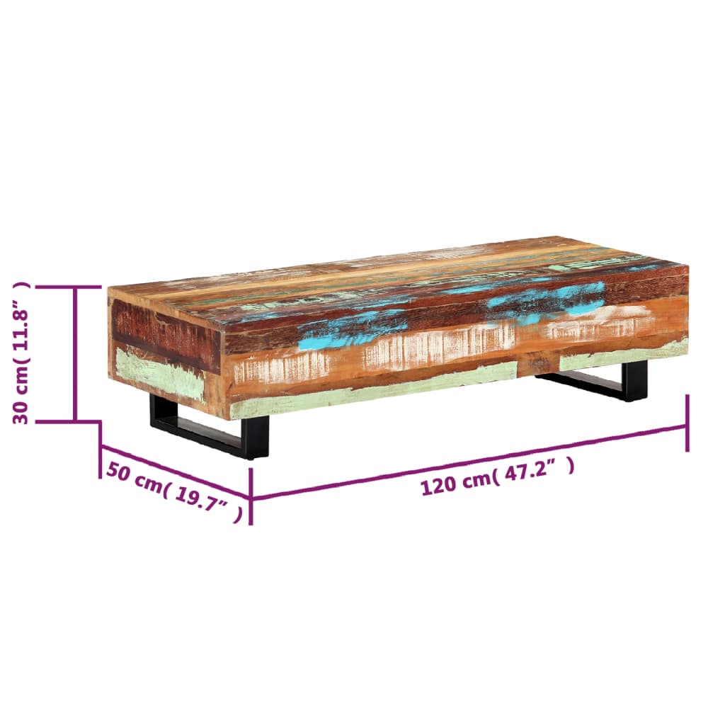 Coffee Table 120x50x30 Cm Solid Reclaimed Wood and Steel
