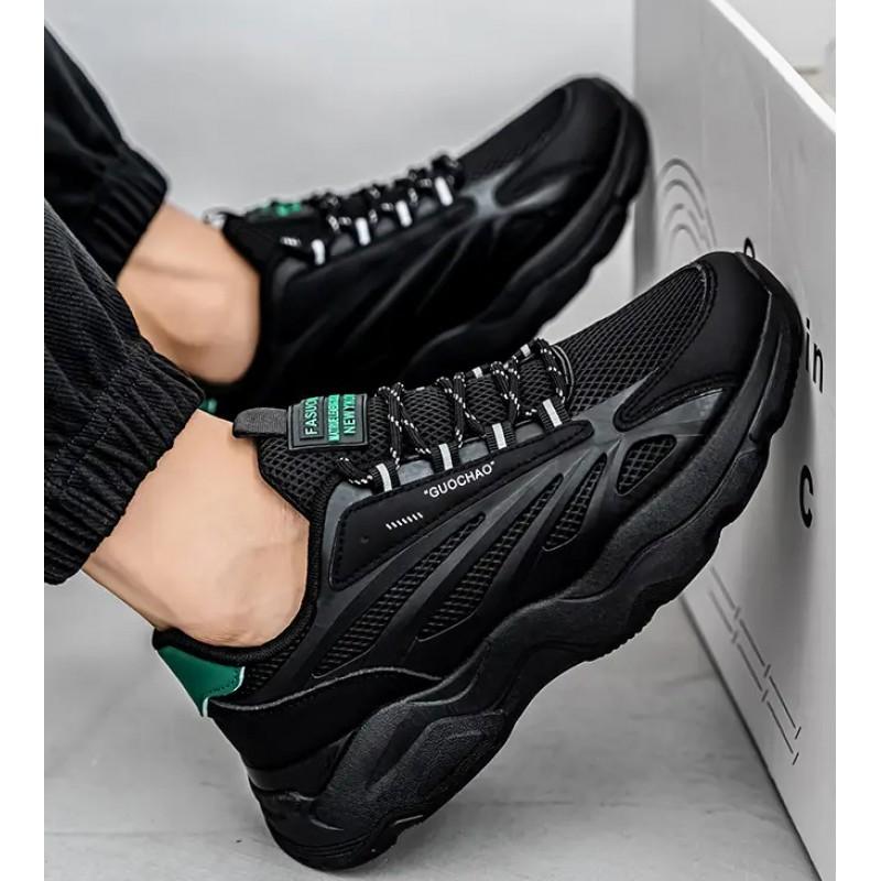 Men's Shoes 2025 Mesh Breathable Anti Slip Running Sports Thick Sole Height Increasing Black Versatile Dad