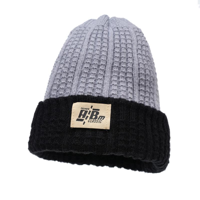 

Осенне-зимняя двухсторонняя вязаная шапка для женщин и мужчин с контрастным цветным рукавом и буквами, теплая шапка из шерсти серый