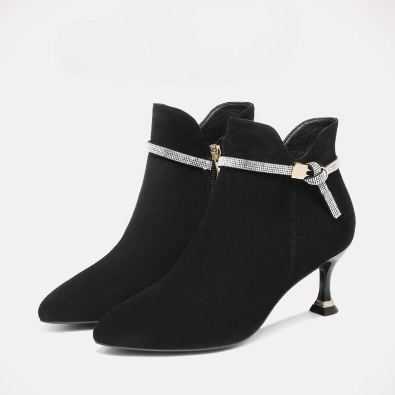 Fashion Booties Fleece-Lined Black Ankle Boots for Women Warm Heeled High Quality Footwear Boot Designer Luxury Autumn Woman Short Shoes