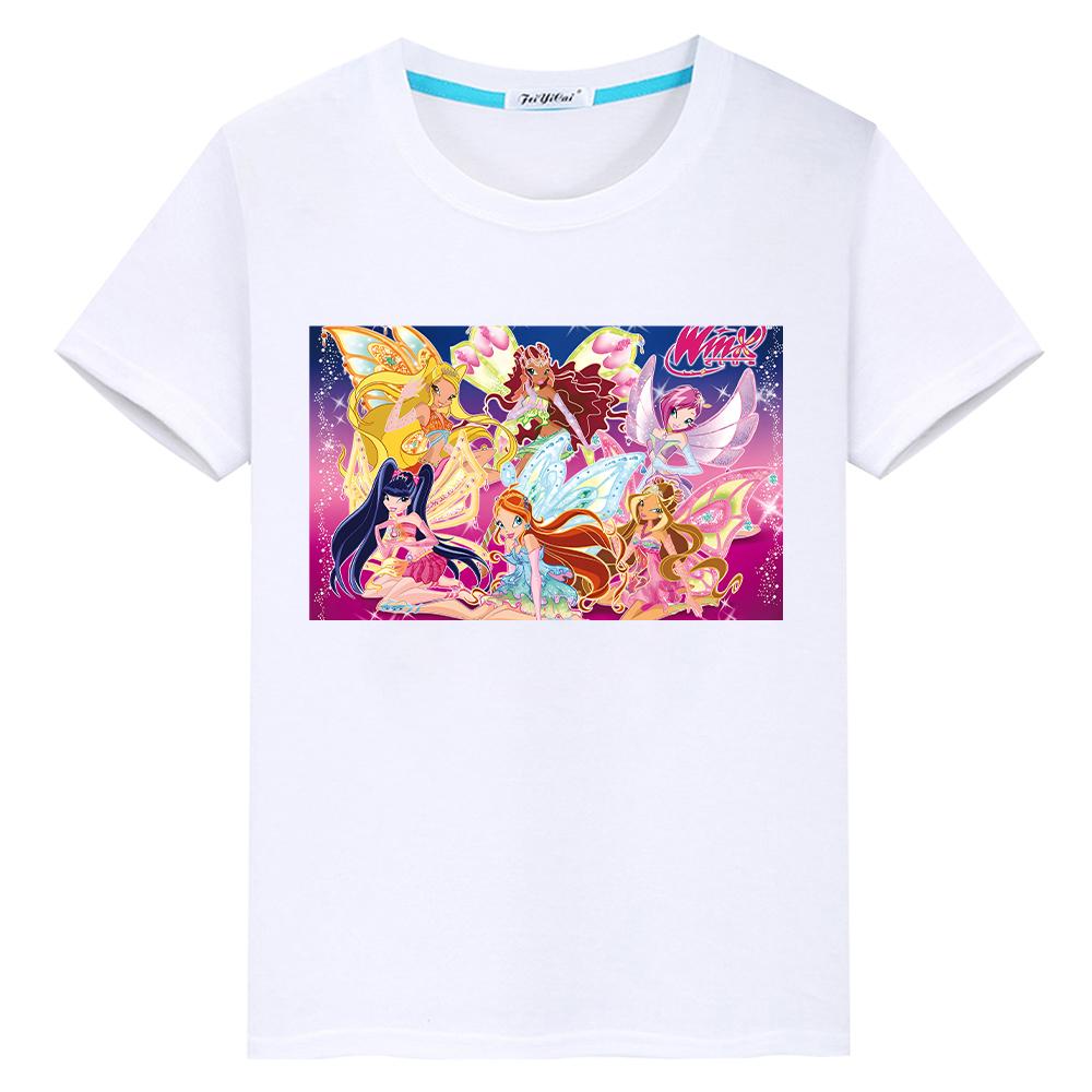 

Футболка Winx Cute Tops для детей, мальчиков 10 лет, аниме, короткие футболки Winx с принтом из мультфильма, 100% хлопок, одежда для девочек 2000 года, детская одежда 160 белый