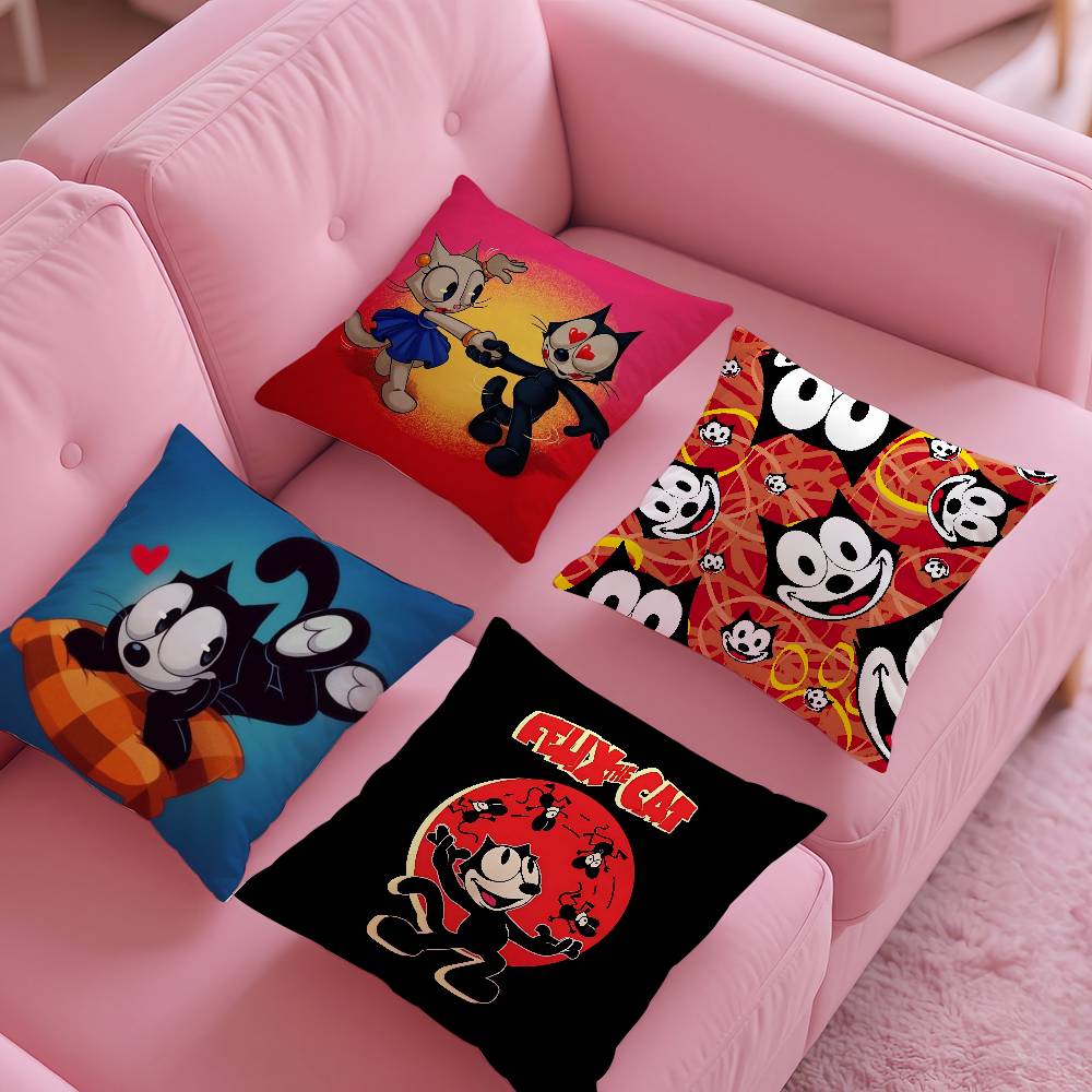 F-Felix The Cat Exquisite Pillow Case Anti-dustmite Pillow Invisible Zipper Silky Short Plush Sofa Cushion Cover