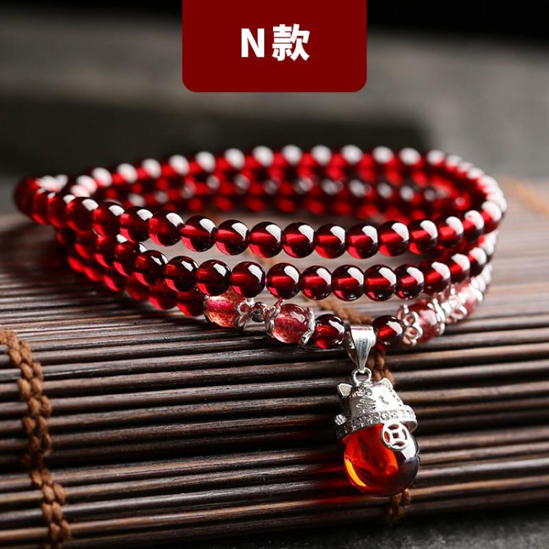 Natural Garnet Stone Bracelet Women Ethnic Style Handmade Crystal Jewelry Bohemian Three-Row Beaded Wrap