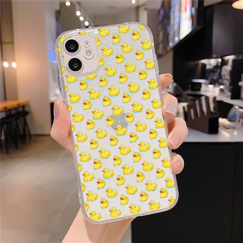 Kwaii yellow duck Phone Case For iphone 13 X XS MAX 6 6s 7 7plus 8 8Plus 5 5S SE 2020 XR 11 12pro max Clear funda Cover