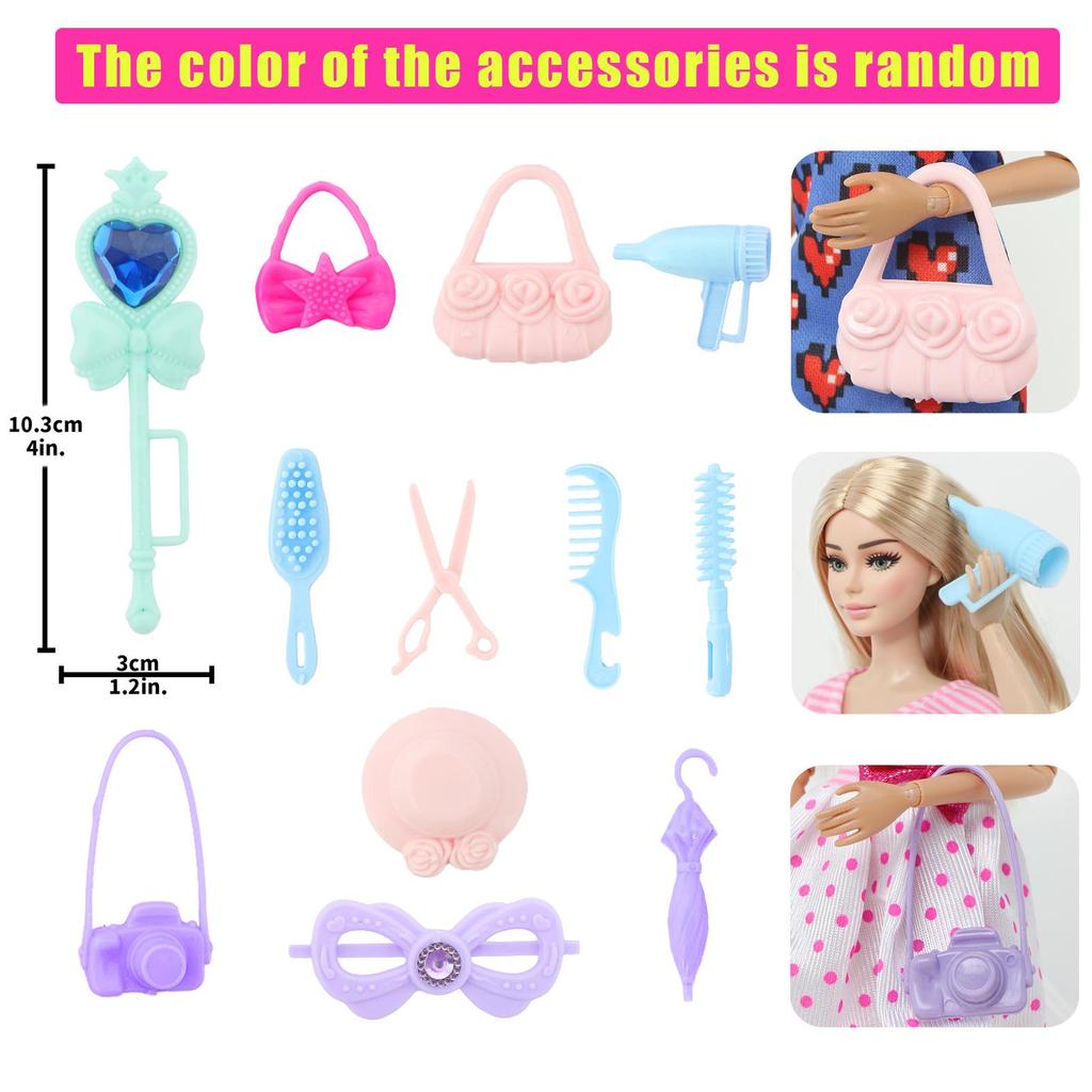 Fashion 11.5'' Doll Accessories 30cm Doll Crystal Shoes Surfboard Hangers Bag Hairpin Comb Travel Accessories Toy Gift