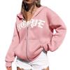 Unisex Oversized Zip-Up Hoodie With Letter Print Cotton Blend Warm Casual Sweatshirt
