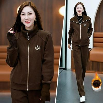 Plus Velvet Thickened Autumn and Winter Sweater Women's Suit Cardigan Jacket Sports Suit Women's Two-piece Suit