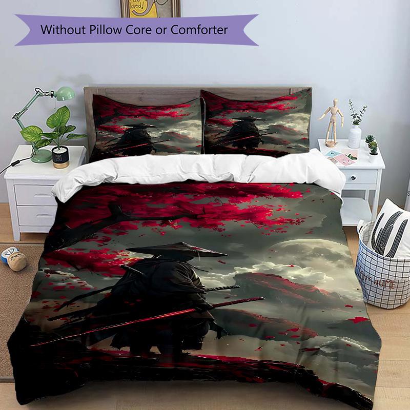 

3pcs Anime Samurai Bedding Set - Includes One Quilt Cover and Two Pillowcases (No Core), Bedroom Decor and Guest Room Accessories - Featuring an Anime 135x200cm