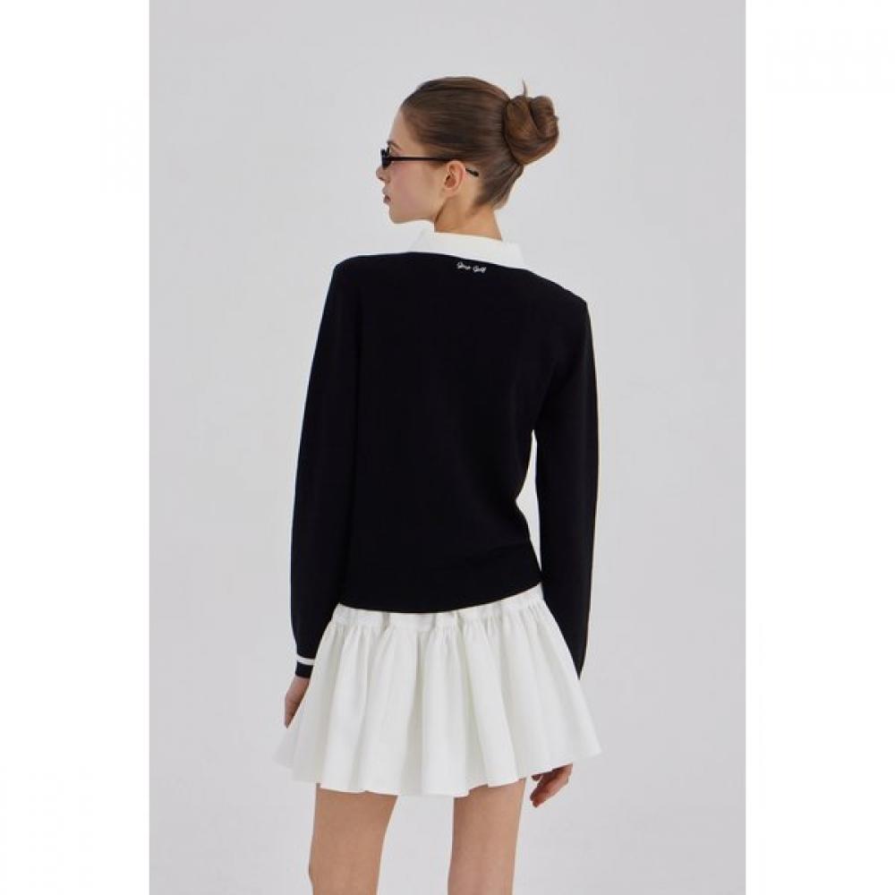 GOXO Black Knit V Neck Color Smile Heart