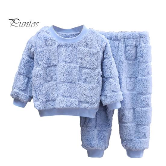 

2 шт./компл. детский пижамный комплект осень-зима толстые теплые с круглым вырезом сплошной цвет термобелье для мальчиков и девочек верхние брюки с длинными рукавами брюки одежда для сна одежда для дома 140cm синий