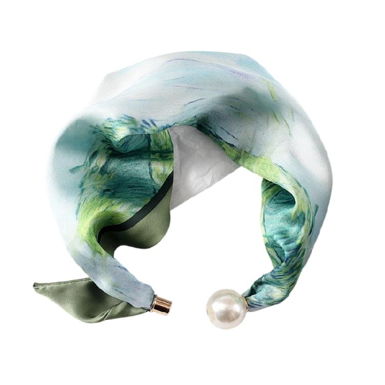 Office Ready Magnetic Neck Scarf for Women, Printed Smooth Scarflette with Clasp Closure for Daily Outfit Wear