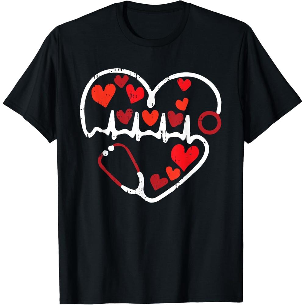 Heart Stethoscope Valentines Day Cool Nurse Nursing RN LPn Cotton Men T Shirt S