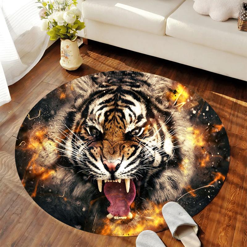 1Pc Tiger theme Circular Print Rug - home decoration Carpet For Living Room Bedroom Flooring Computer Chair Area Rug
