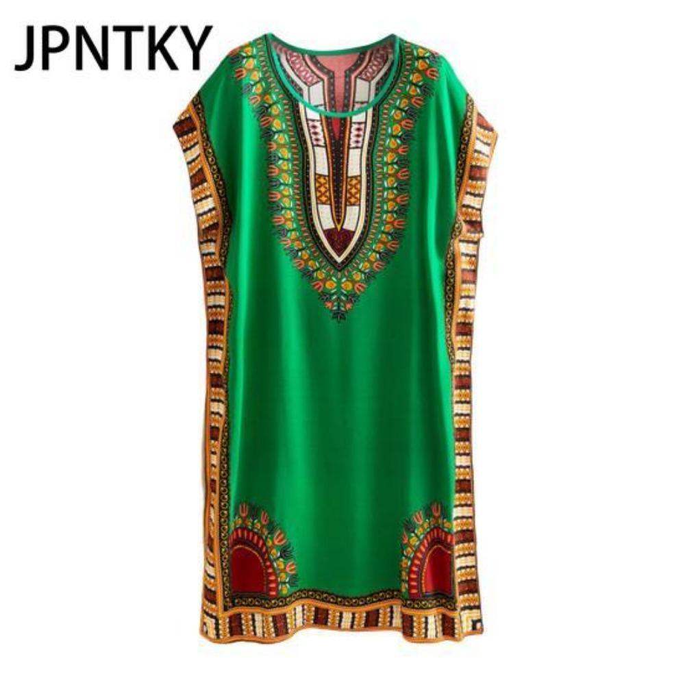 JPNTKY Summer Dress Geometric Print Pullover One Size Chic Women Mid-Calf Dress for Homewear