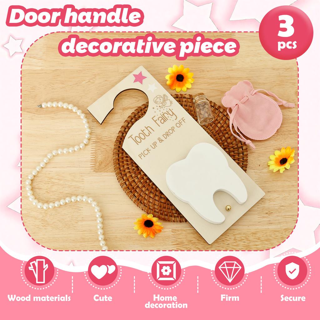 Wooden Tooth Fairy Door Hanger Cute Hang Teeth Keepsake Container Meaningful Tooth Fairy Holder Bag Lost Tooth Children Gifts