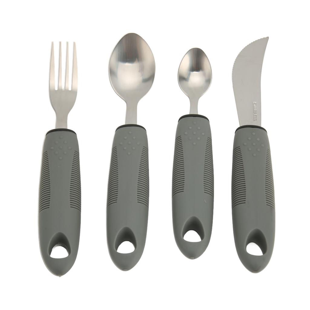 4pcs Stainless Steel Utensils Fork Spoons Set Wide Rubber Handle Tableware Set for Household