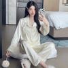 High-End Jacquard Lotus Leaf Edge Design Ice Silk Pajamas Women'S Long-Sleeved Loungewear Two-Piece Set