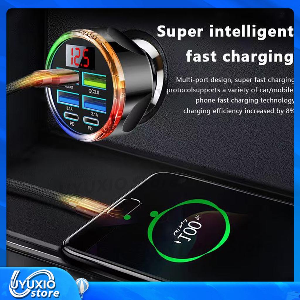 250W USB C Car Charger Adapter Super Fast Charging in Car with Voltage Display for iPhone Samsung Oneplus Huawei Vivo