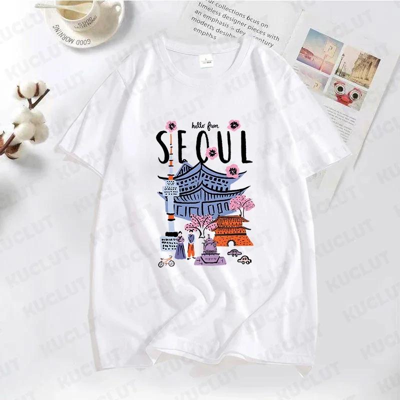 

Seoul Beautiful Scenery Printed T Shirt Men Female Summer Crewneck Clothes Trendy Fashion Tees Short Sleeve Casual New T-Shirts S