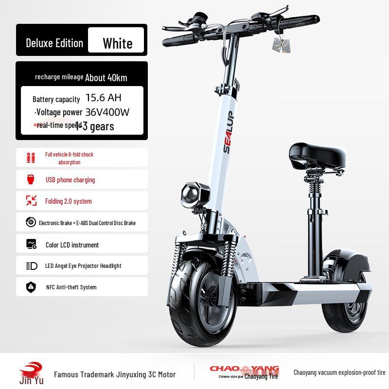 Hirop Adult Folding Electric Scooter, 10-Inch Aluminum Alloy, Two-Wheel Ride-On