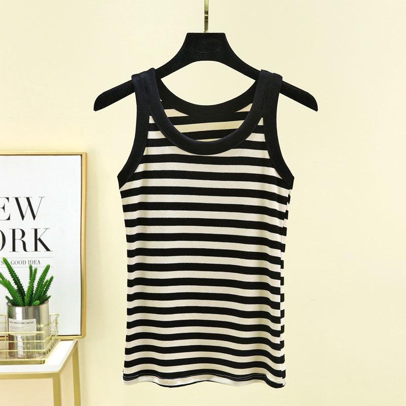 Camiseta sin mangas con tirantes finos para mujer, informal, ajustada, a la moda, camisola sin mangas, cuello redondo, camiseta interior holgada de verano, camisolas a rayas