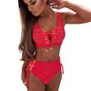 Elegant Lace High Waist Hollow Out Swimsuit Bandage Bikini Set For Women