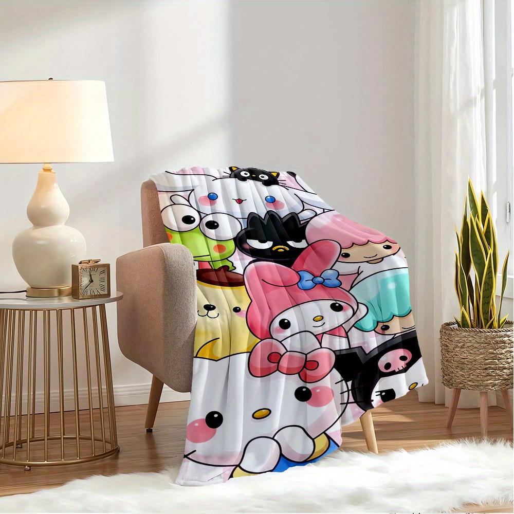 1pc Flannel Hello Kitty, Sanrio Characters, KawaiiThrow Blanket, Cartoon Truck Pattern Printed Blanket, Warm Cozy Soft Blanket For Couch Bed