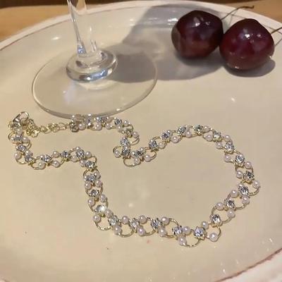 Pendant Necklace with Rhinestones and Zinc Alloy