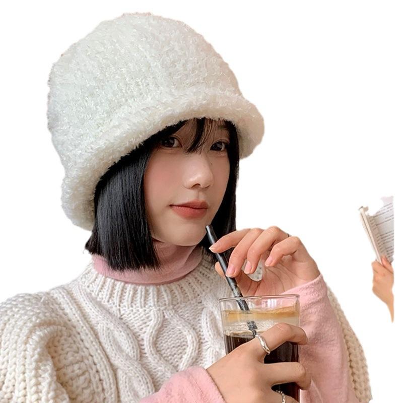 Curled Fleece Plush Hat Women's Autumn and Winter Korean Version Versatile Headgear Japanese Big Head Circumference Versatile Ear