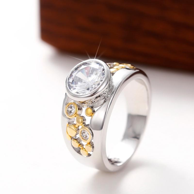 CAOSHI Party Wide Finger Rings Inlaid Round Cut Cubic Zirconia Noble Gold Color/Silver Color Two Tone Luxury Ring Gor Women/Men 6