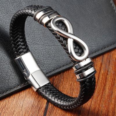 Classic Stainless Steel Leather Bracelet For Mens Chain Wristband Business Charm Jewelry Accessories for Dad Boyfriend