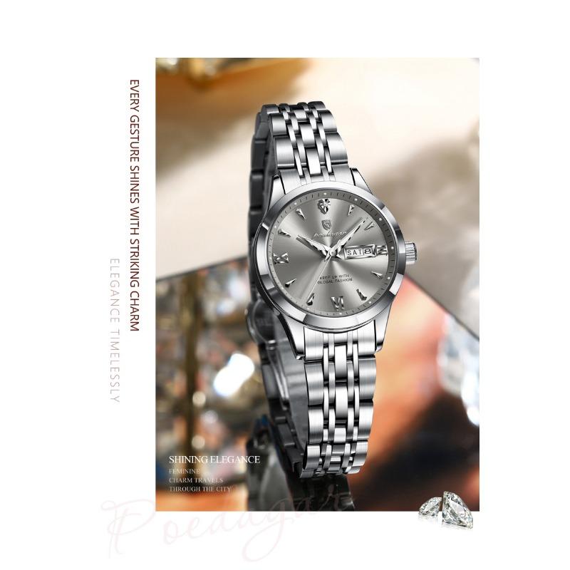 POEDAGAR Original Watch for Woman Waterproof Luminous Date Week Ladies Watch Stainless Steel Quartz Watches Female