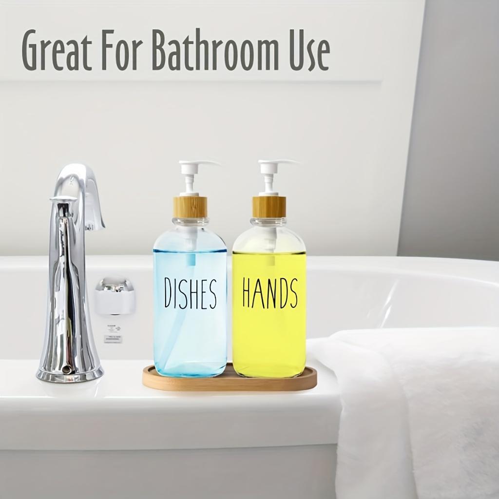 Soap Dispenser Bottle with Trays, Bamboo Lid Soap Bottle with Anti-Rust Pump, Hand Dish Soap Dispenser for Kitchen Shampoo