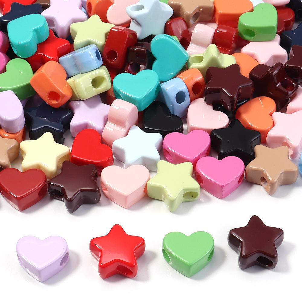 10pcs Star Acrylic Beads Cream Color Heart Big Hole Loose Beads For Jewelry Making DIY Necklace Bracelet Keychain Accessories