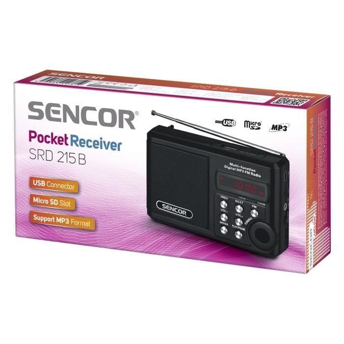 Récepteur radio - Sencor - SRD 215 B - FM 88-108 MHz - Analogique - 2W RMS