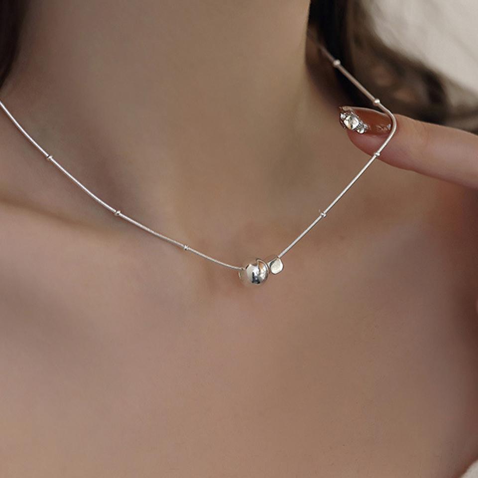 PANJBJ 925 Sterling Silver Mint Green Stone Necklace for Women Geometry Block Sweet Design Special Jewelry Gift Dropshipping