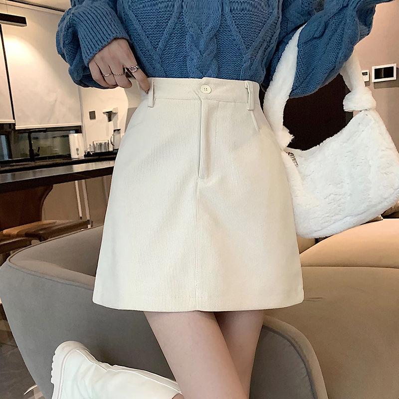 2024 Spring/Summer Retro Corduroy High-Waisted A-Line Midi Mini Hip Wrap Skirt for Women