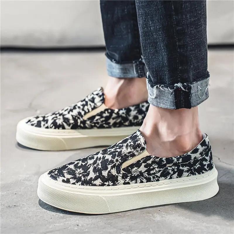 Fashion Male Shoe Print Low-Top Slip-on Moccasin Men's Casual Shoes Comfortable New In Hiking Legitimate Promotion Adults Sale Sneakers
