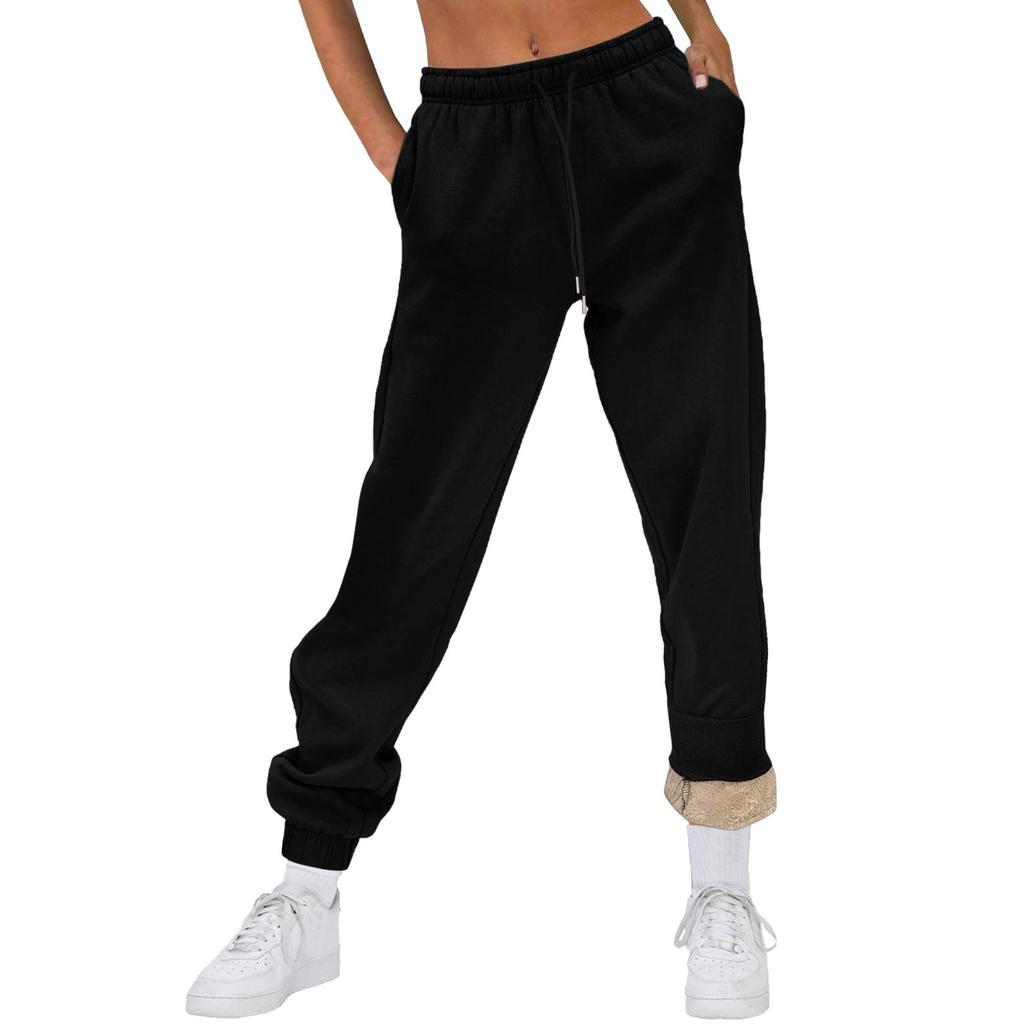 Damenmode Einfarbige Freizeithose Kordelzug Große Fleecehose Homewear Jogginghose
