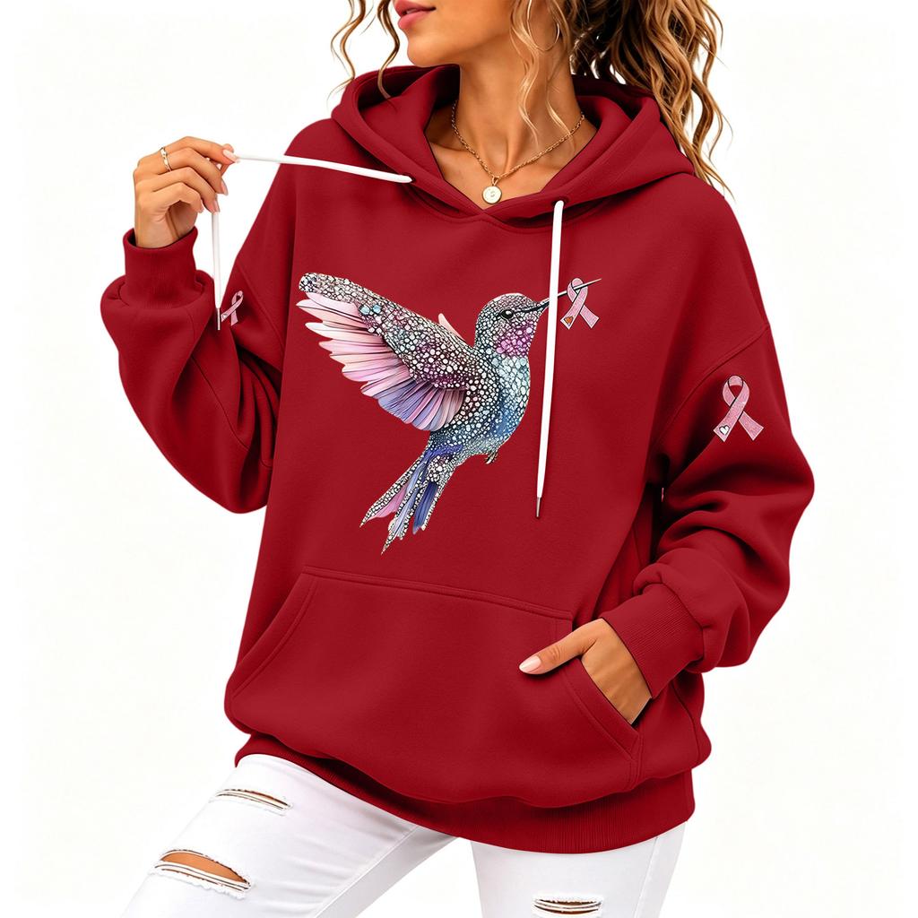 Women's Casual Loose Fit Hoodie with Hood and Breast Graphic Print for Everyday Wear