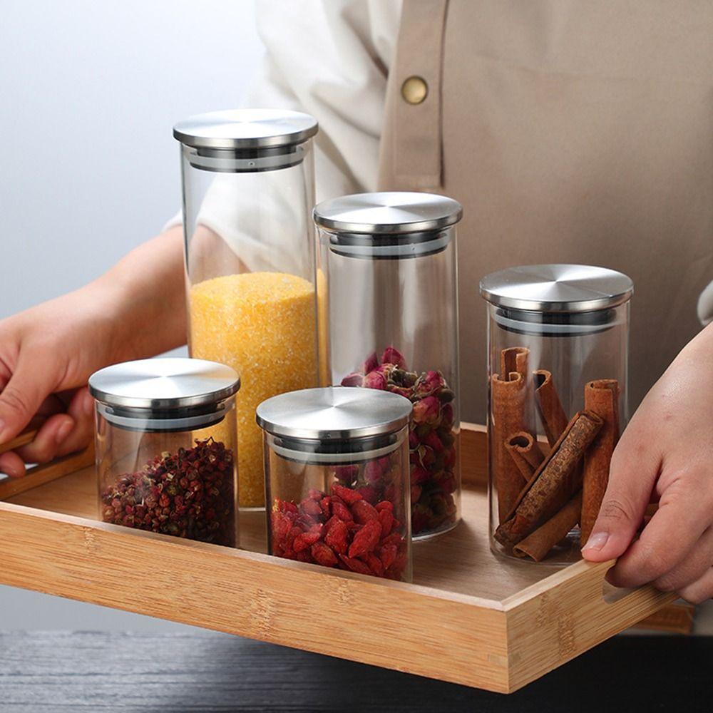 With Stainless Steel Lid Sealed Can Transparent Coffee Bar Station Organizer  Kitchen Supplies