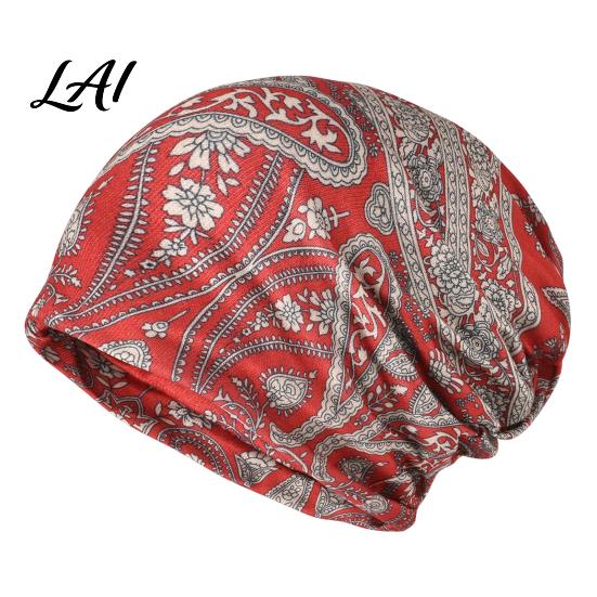 Vielseitiger Lässiger Haargummi Damen Geometrischer Druck Slouchy Hut Lässig Weich Dehnbar Totenkopfhut für Damen Mütze Warm Krebs Chemo Kopfbedeckung Outdoor
