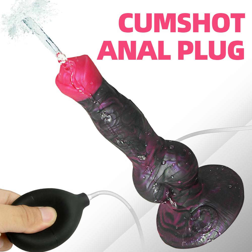 Large Dog Knot Ejacultion Dildo With Sucker Spray Liquid Function Sex Toys For Women/Men/Couple Purple Silicone Squirting Penis