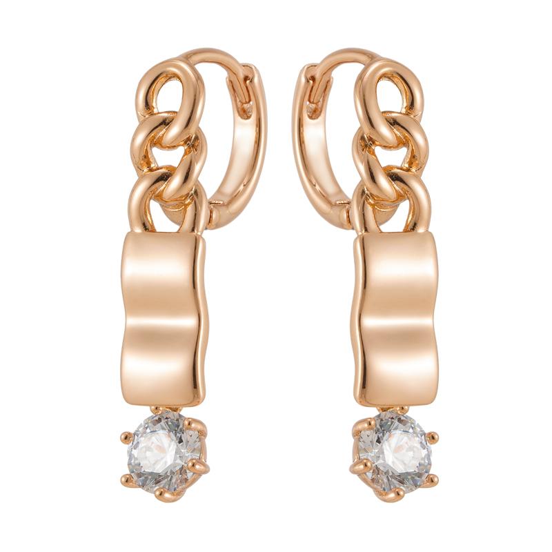 New Glossy Long Dangle Earrings For Women Luxury Rose Gold Color Natural Zircon Earring Vintage Fine Daily Jewelry