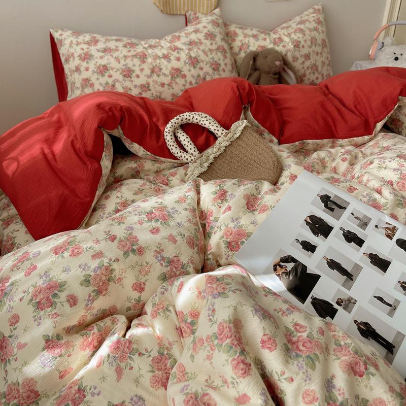 A-Typ Doppelgarn Vierteiliges Heimtextil Bettwäscheset Cartoon Bettlaken Bettbezug Studentenwohnheim Dreiteiliges Bettwäscheset