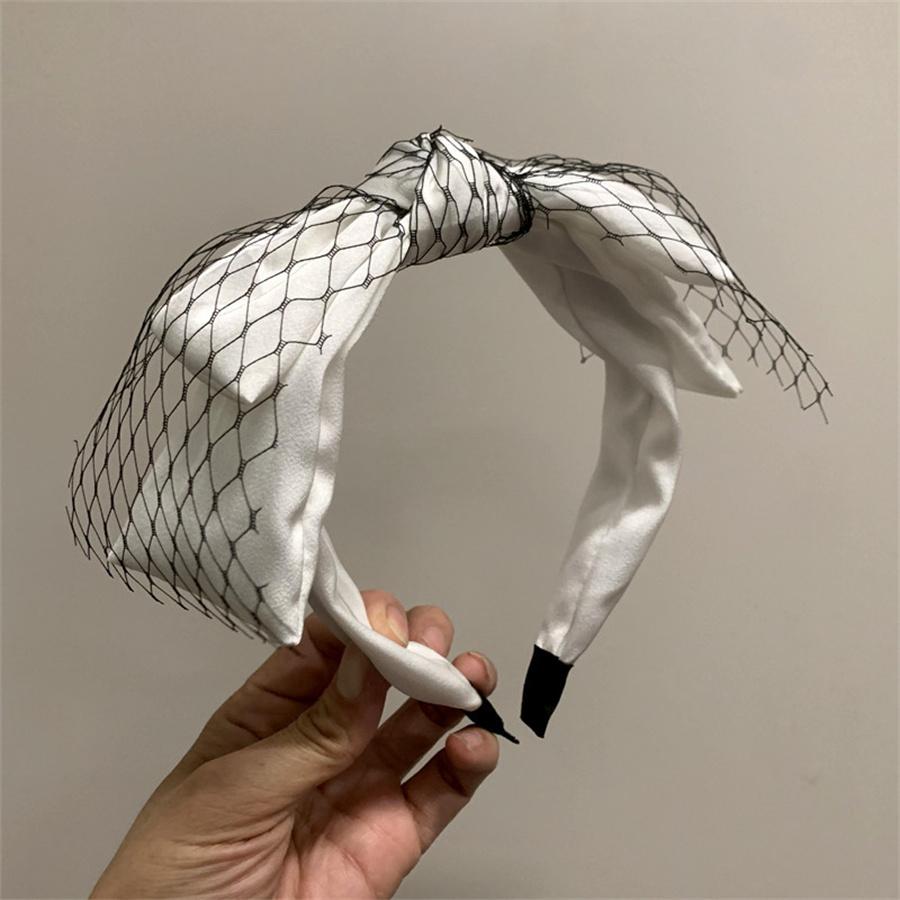 Korean Retro Fishnet Double-layer Large Bow Headband Black High Skull Wide-brimmed Headdress High-end Headband Hair Accessory
